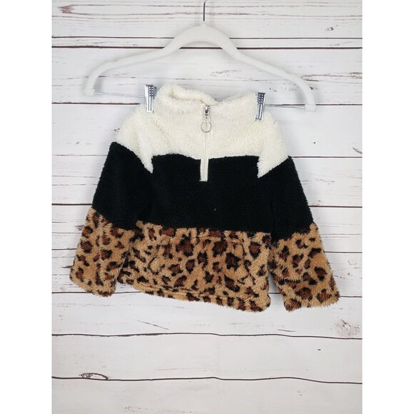 Le Moda Girls 2T Teddy Leopard Pullover Colorblock Fleece Kangaroo Pouch Boho - Picture 2 of 8